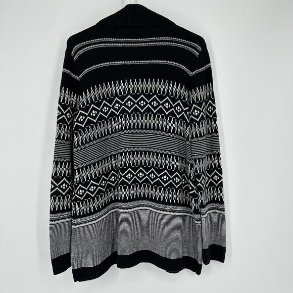 Talbots Sweater Womens Medium Black White Cardigan Shawl Collar Fair Isle Knit - Picture 8 of 10
